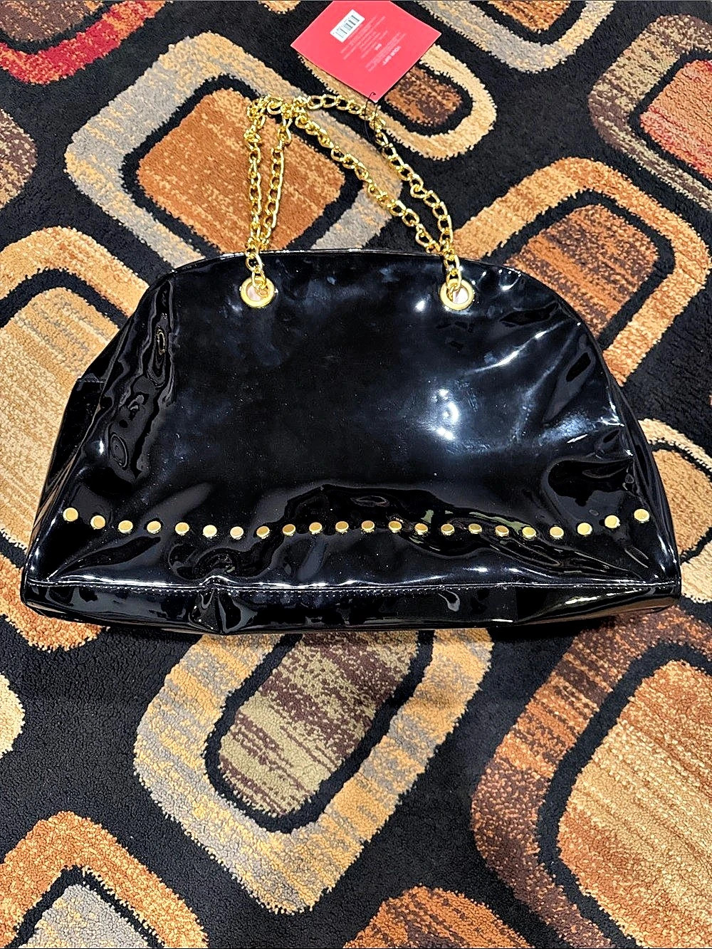 Glossy Shoulder Bag in Black & Gold Like New